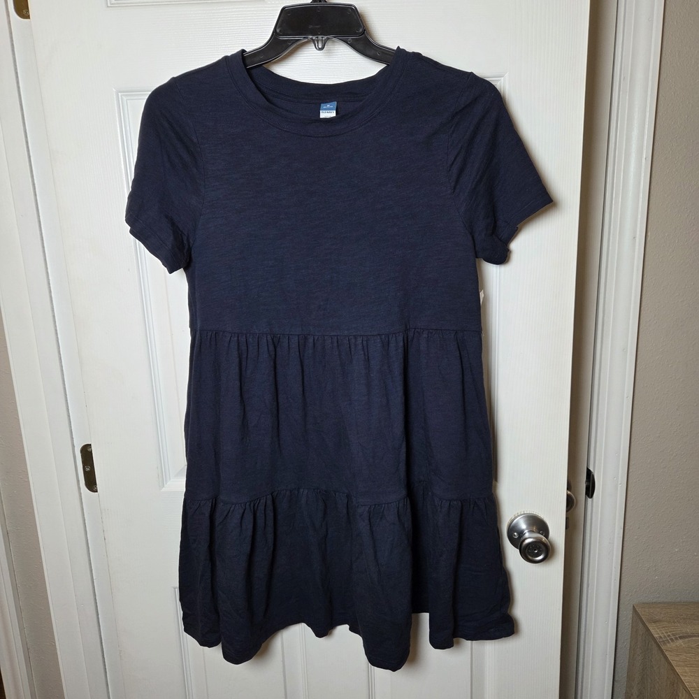 Old Navy sz M petite navy tiered shirt dress NWT 100% cotton casual everyday